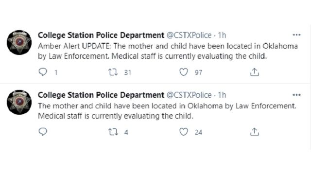 Screen shots from the College Station police department's Twitter account.