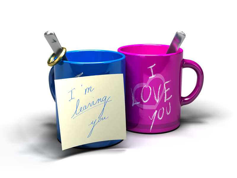 I want a divorce: Blue cup with sticky note that says, "i